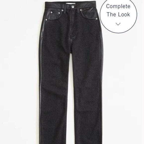 Abercrombie Mixed Fabric Ankle Straight Jean-Black With Leather size 27/4 - Picture 3 of 8